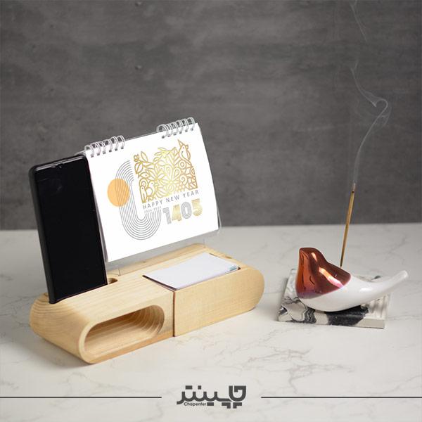  1_.تقویم رومیزی چوبی با پایه موبایل